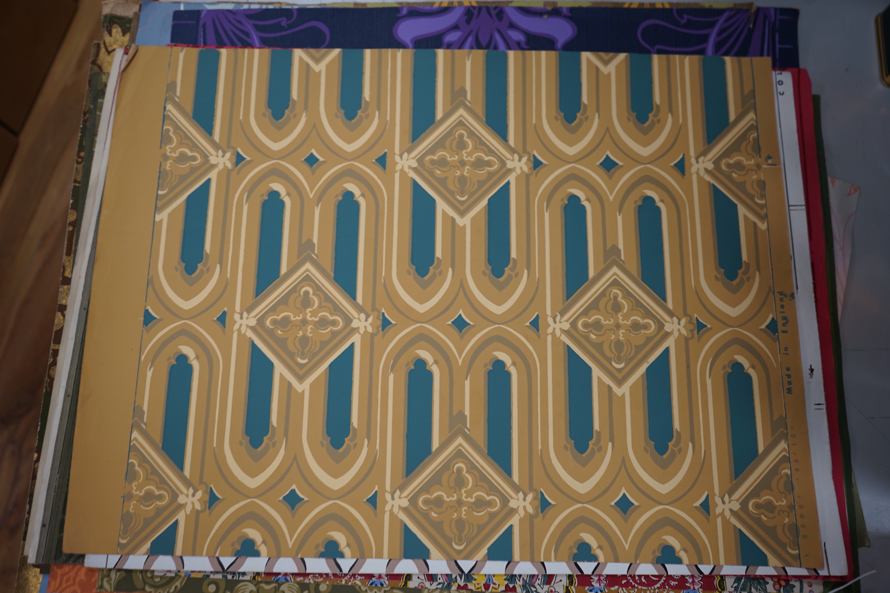 Twenty nine Cole and Son wall paper samples after W.Morris, A Pugin, C Barry, C Voysey